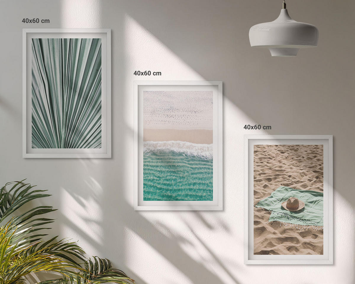 BILDER SET 3er Set - 40x60 cm Weißer Rahmen - Urlaubsblick Strand Meer - Weiß, Kunststoff (40/60cm) - TULUP