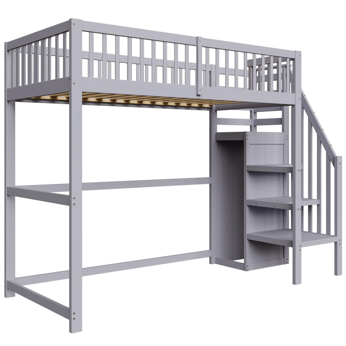 HOCHBETT 90/200 cm mit Treppe, Kleiderschrank und Stauraum, Grau - Grau, Holzwerkstoff (90/200cm) - Redom