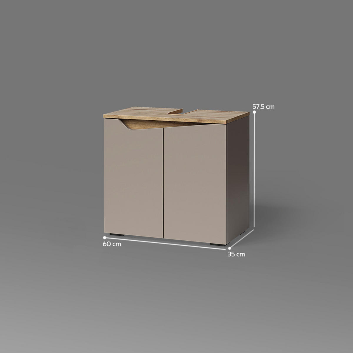 WASCHBECKENUNTERSCHRANK Timavo Greige 60 x 57.5 cm mit 2 Türen - Greige/Eiche Artisan, Holzwerkstoff (60/57.5/35cm) - Livinity®