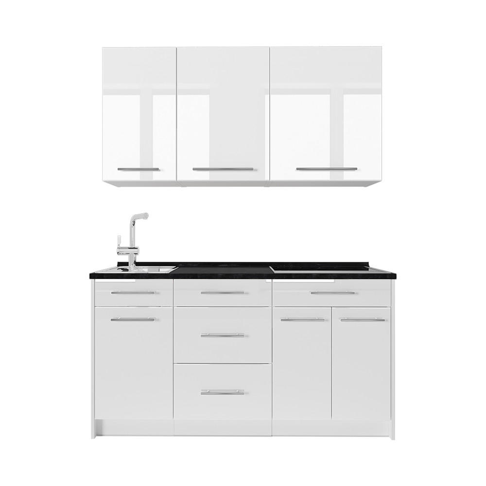 SINGLEKÜCHE Fame-Line, Weiß Hochglanz/Weiß, 150 cm, AP Anthrazit - Weiß Hochglanz/Weiß, Holzwerkstoff (150/82/60cm) - Vicco