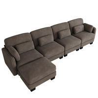 ECKSOFA L-Form 4-Sitzer modular mit Ottomane, DE-42686, Braun - Braun, Holz (330/143cm) - ComfortXL