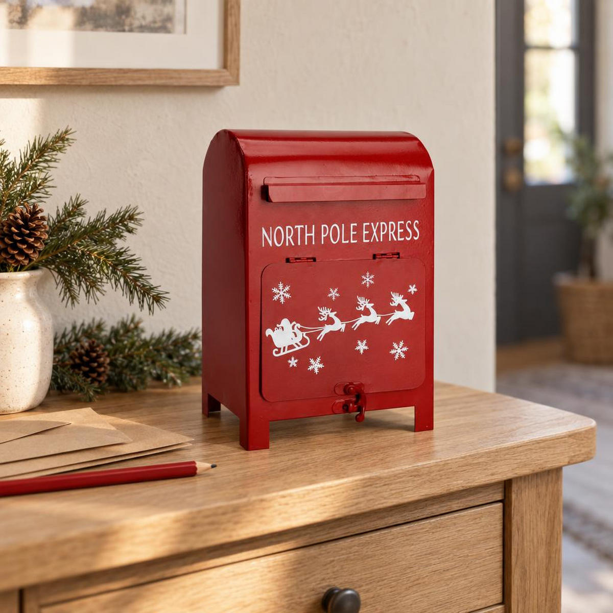 BRIEFKASTEN für Briefe an den Weihnachtsmann 11,5/15/23 cm - Rot, Metall (15/23/11.5cm) - Home Styling Collection