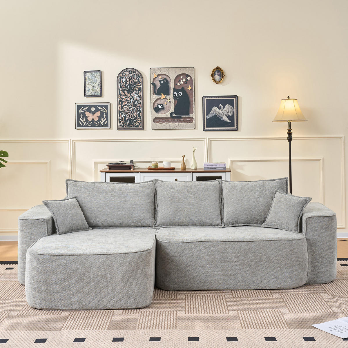 ECKSOFA 262/144/65 cm grau aus Chenille mit Modulfunktion - Grau, Textil (144/262cm) - OKWISH