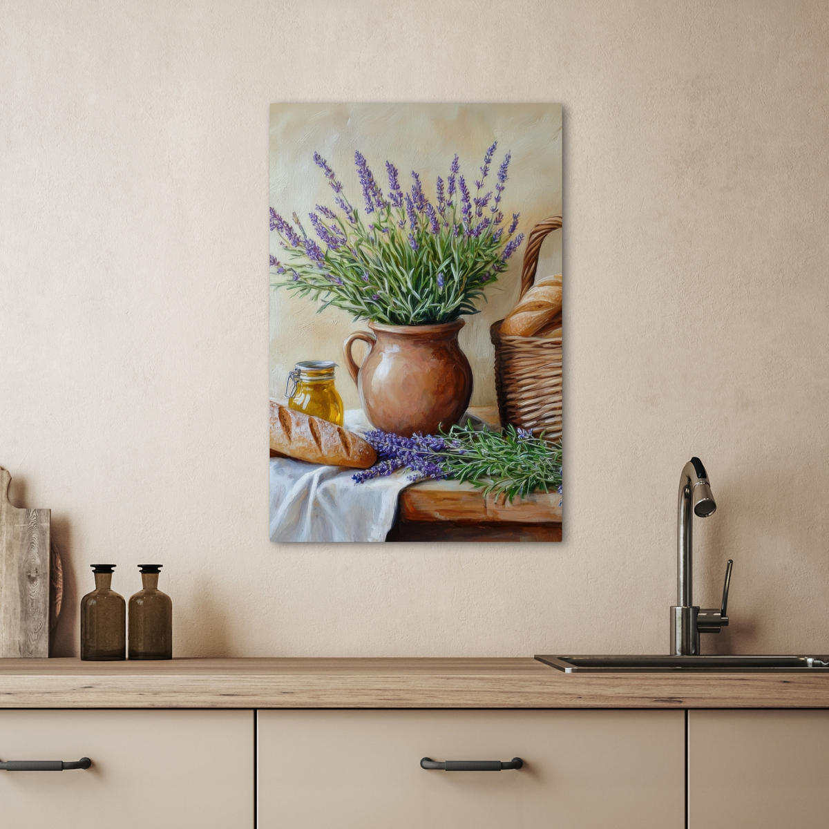 LEINWANDBILD Lavendel - Brot - Stilleben 40x60 cm - Flieder, Textil (40/60cm) - MuchoWow