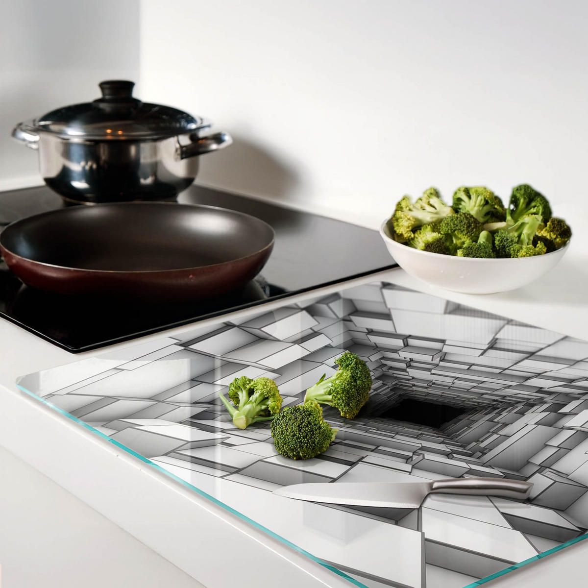 GLASPLATTE 60x52 cm Würfel - Beige/Braun, Glas (60/0.4/52cm) - TULUP