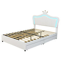 KINDERBETT 140/200 cm aus Kunstleder mit LED-Beleuchtung, 4 Schubladen und verstellbarem Kopfteil, Weiß - Weiß, Textil (140/200cm) - Redom