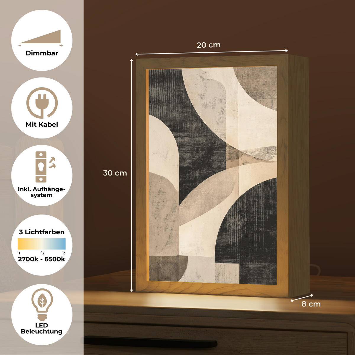 NÁSTĚNNÁ LAMPA Abstraktní - Tvary - Moderní - Béžová 20x30 cm - šedá, kompozitní dřevo (20/30/8cm) - OnlyWow