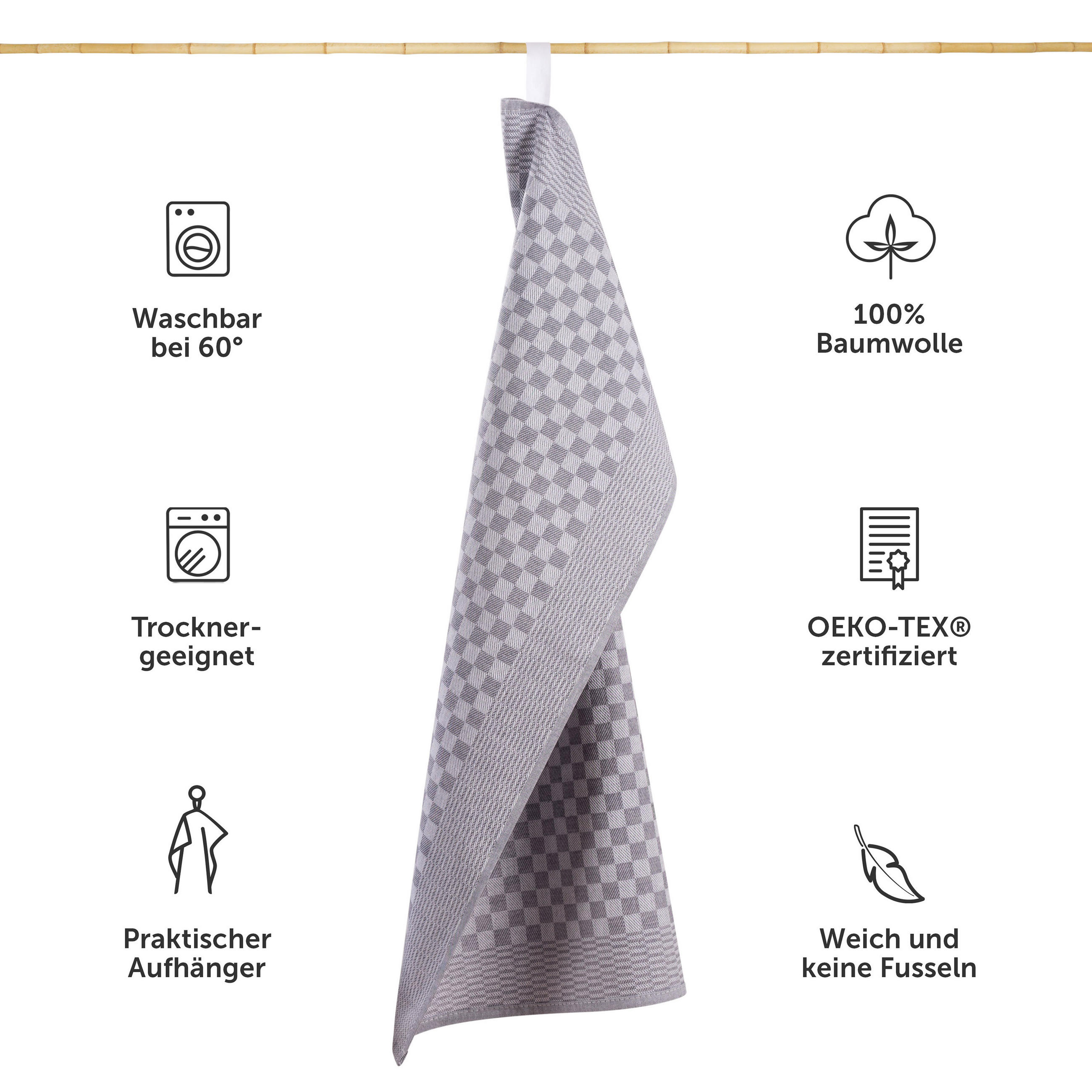GESCHIRRTUCH Markus 5er-Set, 50/70 cm, 100% Baumwolle, kariert - Grau, Textil (50/70cm) - Blumtal