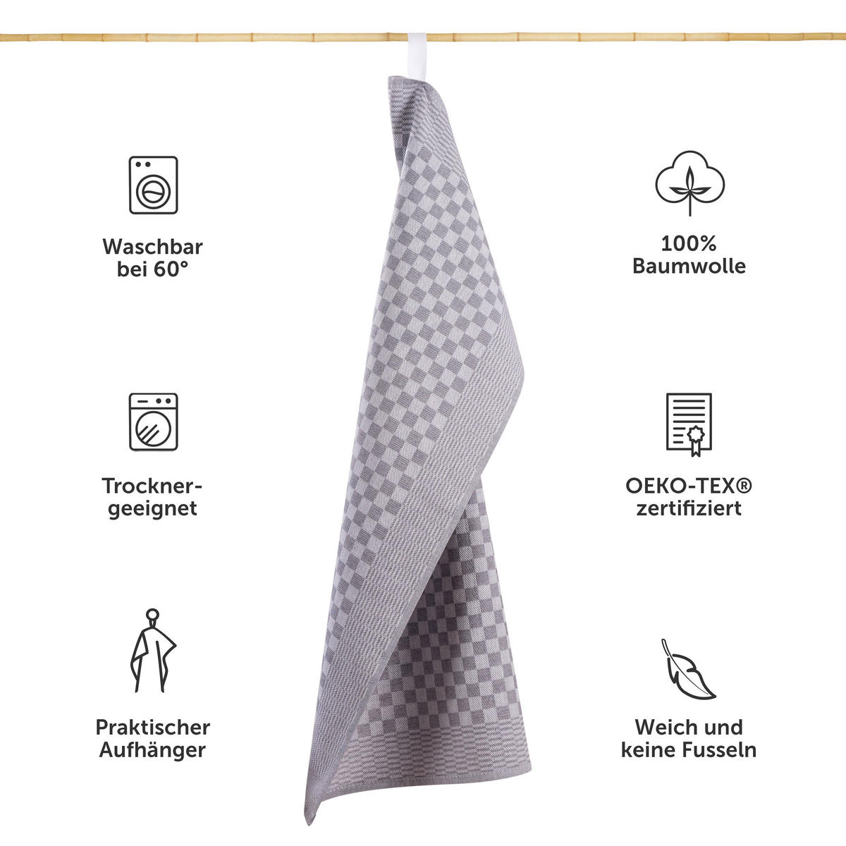 GESCHIRRTUCH Markus 20er-Set, 50/70 cm, 100% Baumwolle, kariert - Grau, Textil (50/70cm) - Blumtal