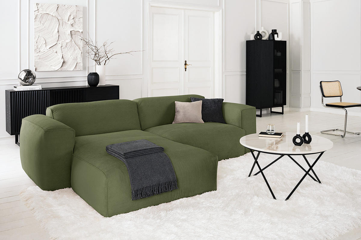 1,5-SITZER ECKSOFA mit Longchair - Dunkelgrün/Schwarz, Kunststoff/Textil (260/173cm) - home24