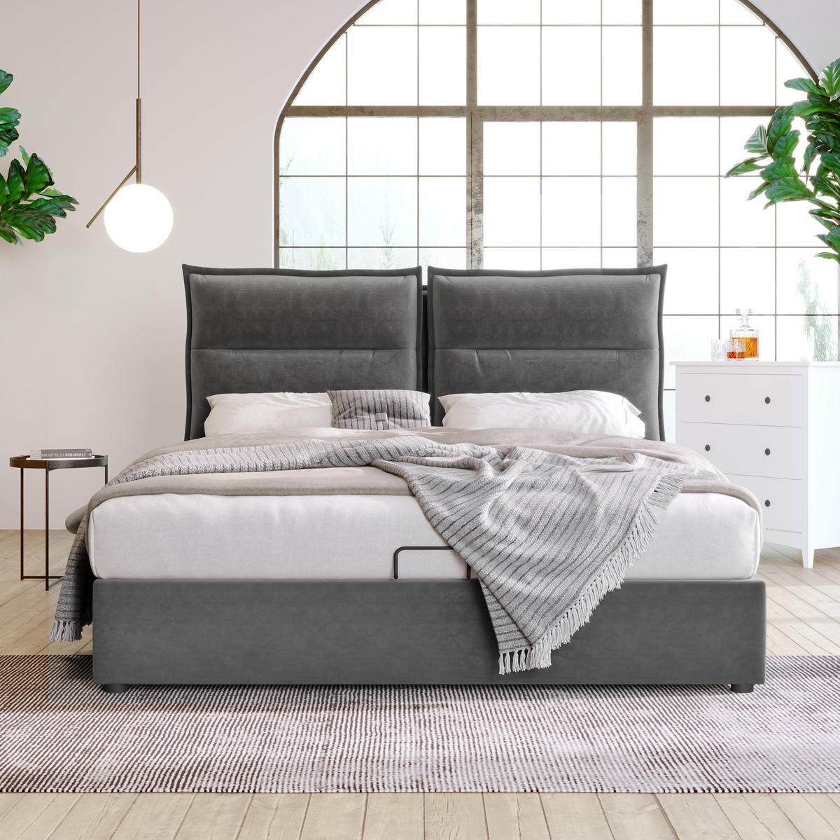 POLSTERBETT mit Bettkasten 140x200 cm Samt Grau - Grau, Metall (140/200cm) - Meubliv