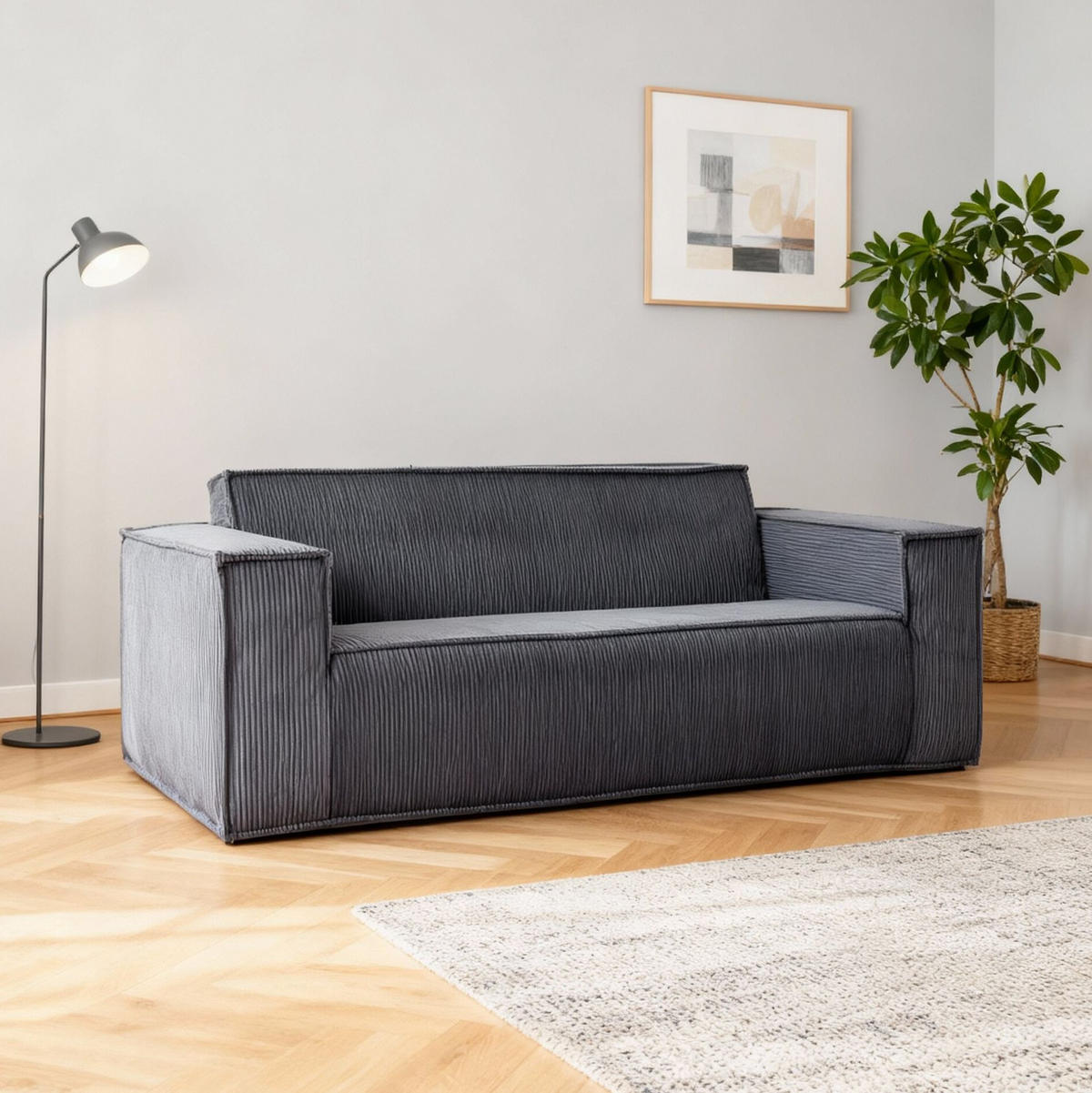SOFA 2-Sitzer mit 65 cm Sitztiefe Cord Grau - Grau, Kunststoff (178/70/86cm) - Meubliv