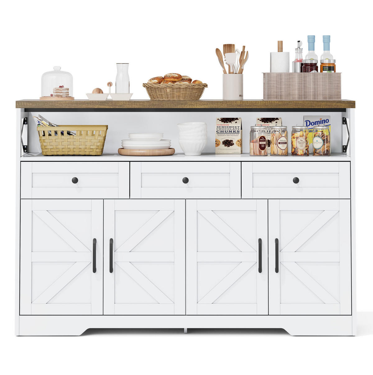 SIDEBOARD 140/35/95 cm aus MDF mit 3 Schubladen und 2 Türen Braun/Weiß - Braun, Holzwerkstoff (140/95/35cm) - Modenvie
