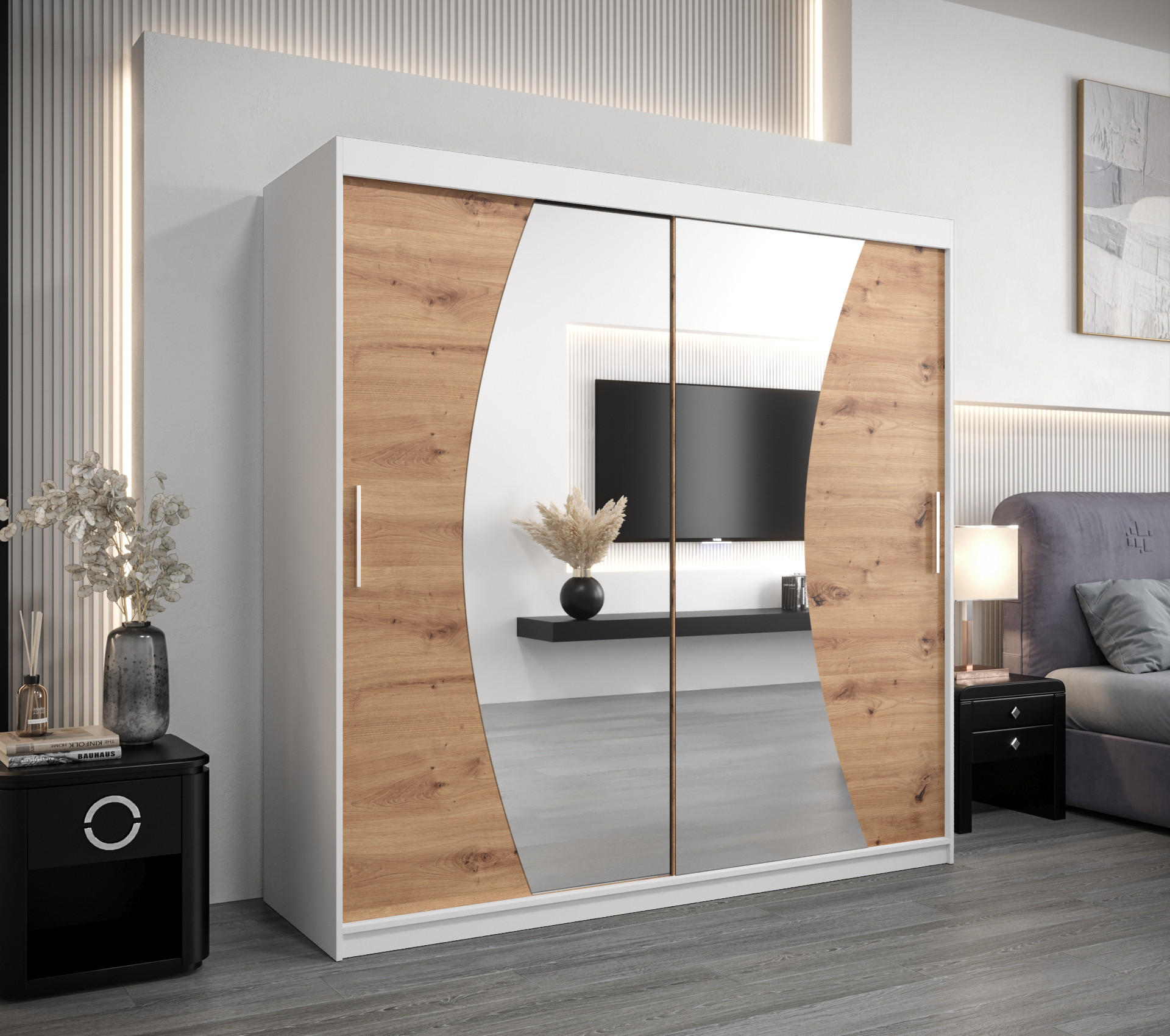 SCHWEBETÜRENSCHRANK 200/200/62 2-türig - Silberfarben/Eiche Artisan, Holz/Kunststoff (200/200/62cm) - Abiks Möbel