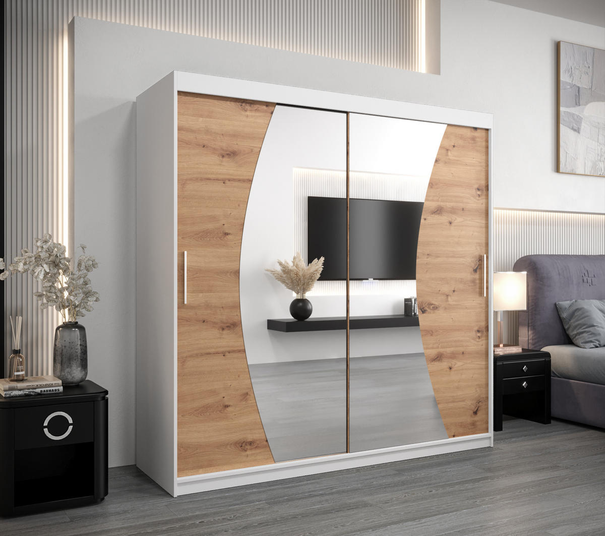 SCHWEBETÜRENSCHRANK 200/200/62 2-türig - Silberfarben/Eiche Artisan, Holz/Kunststoff (200/200/62cm) - Abiks Möbel