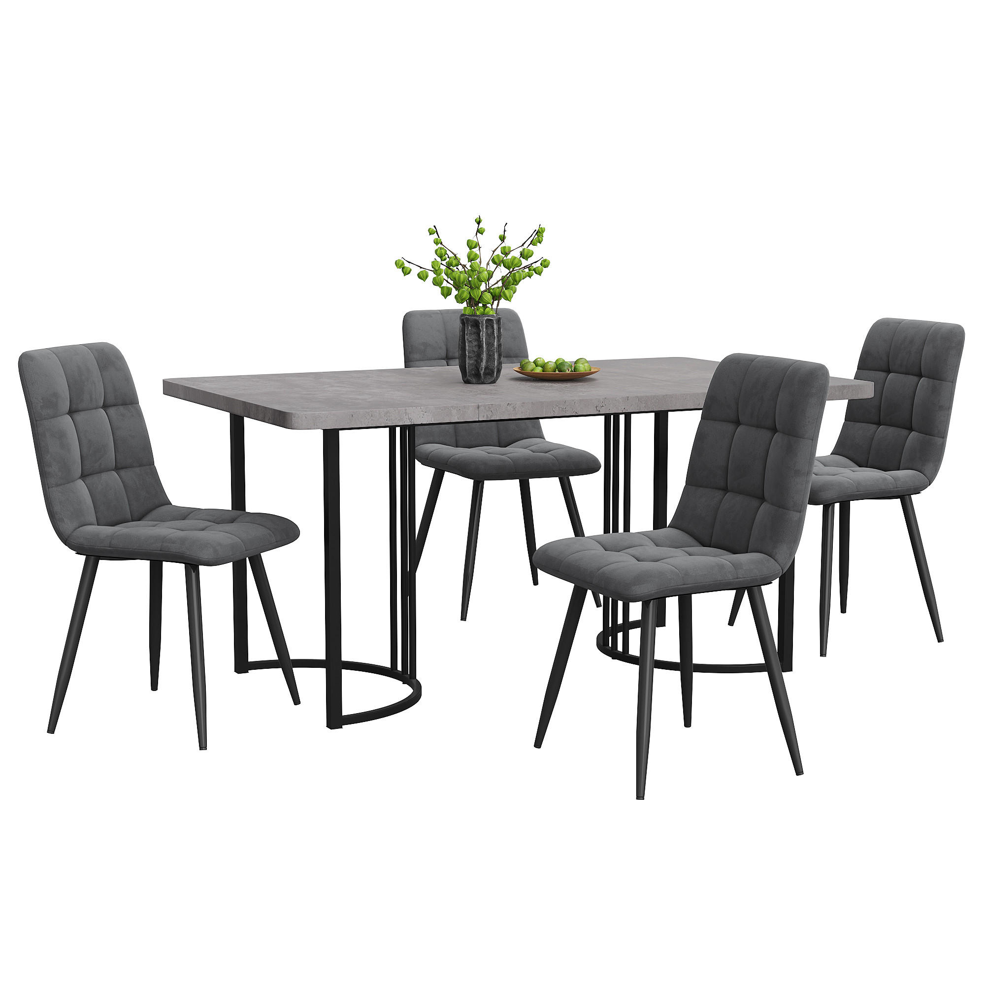 FLIEKS JÍDELNÍ SET MDF 4 Židle Šedý Tmavě šedý 140x80cm