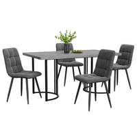 ESSGRUPPE 5-teilig mit Marmor-Look-Tisch 140×80 und vier grauen Samtstühlen mit ergonomischer Form für Küche und Esszimmer, grau - Grau, Holzwerkstoff (80/75/140cm) - Luhomfu