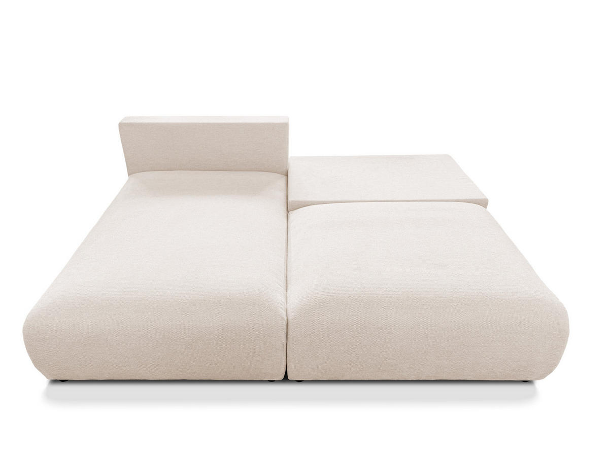 ECKSOFA Sora mit Schlaffunktion, Bettkasten und extra tiefer Komfortzone aus hochwertigem Creme Strukturstoff - Creme/Schwarz, Holz/Kunststoff (140/200cm) - S-Style