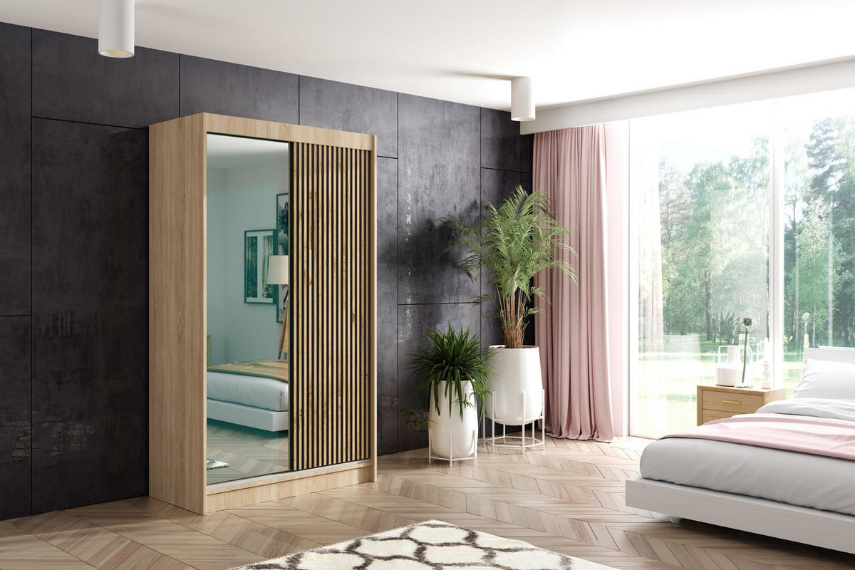 KLEIDERSCHRANK VILAN mit Spiegel - 120 cm - Sonoma Eiche|Eiche Wotan - Eiche Wotan/Sonoma Eiche, Holzwerkstoff (120/215/61cm) - ALTDECOR