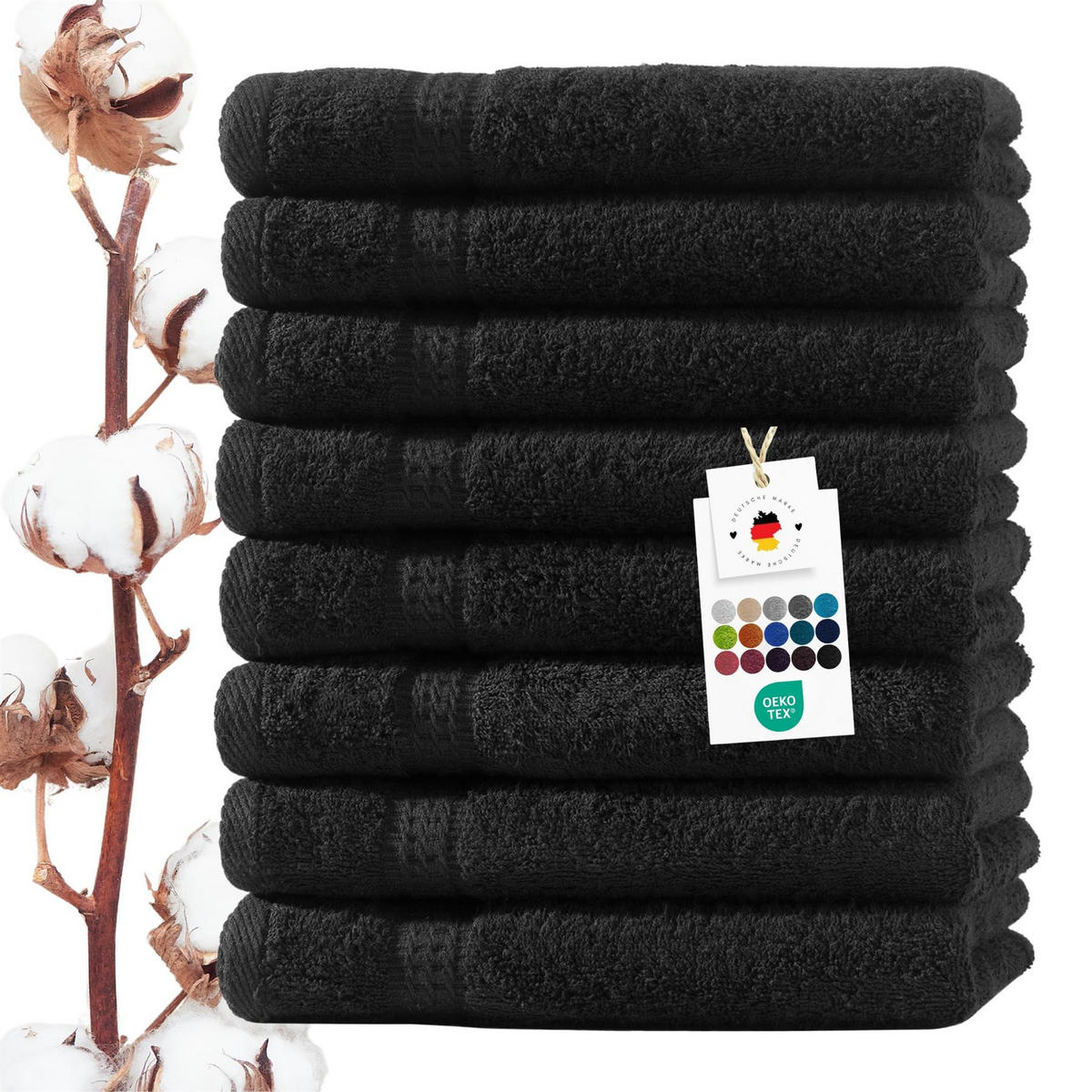 HANDTUCH 50x100 cm Frottier Handtücher im 8er Set aus 100% Baumwolle, Schwarz 500g/m2 - Schwarz, Textil (50/100cm) - Carpe Sonno