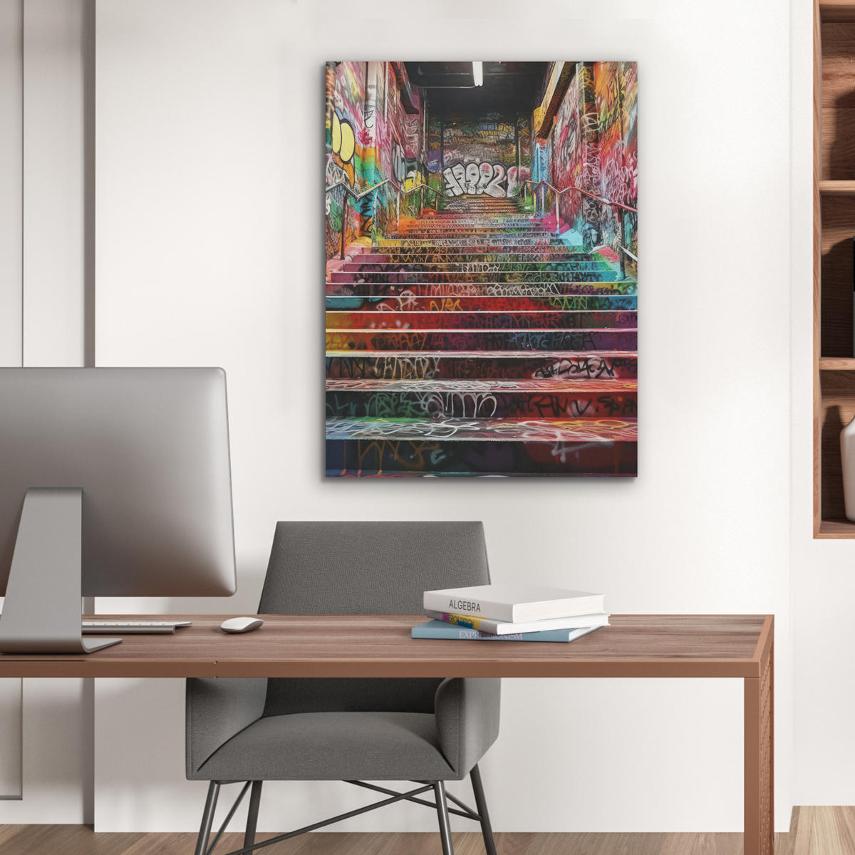 AKUSTIKPANEEL Treppe - Graffiti - Farben - Kunst 60x80 cm - Multicolor, Textil (60/0.9/80cm) - MuchoWow
