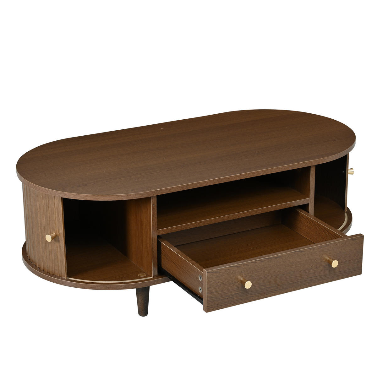 COUCHTISCH 100/50/36 cm mit Schublade, offener Ablage und Rolltür aus MDF, Walnuss - Nussbaumfarben, Holzwerkstoff (100/50/36cm) - Redom