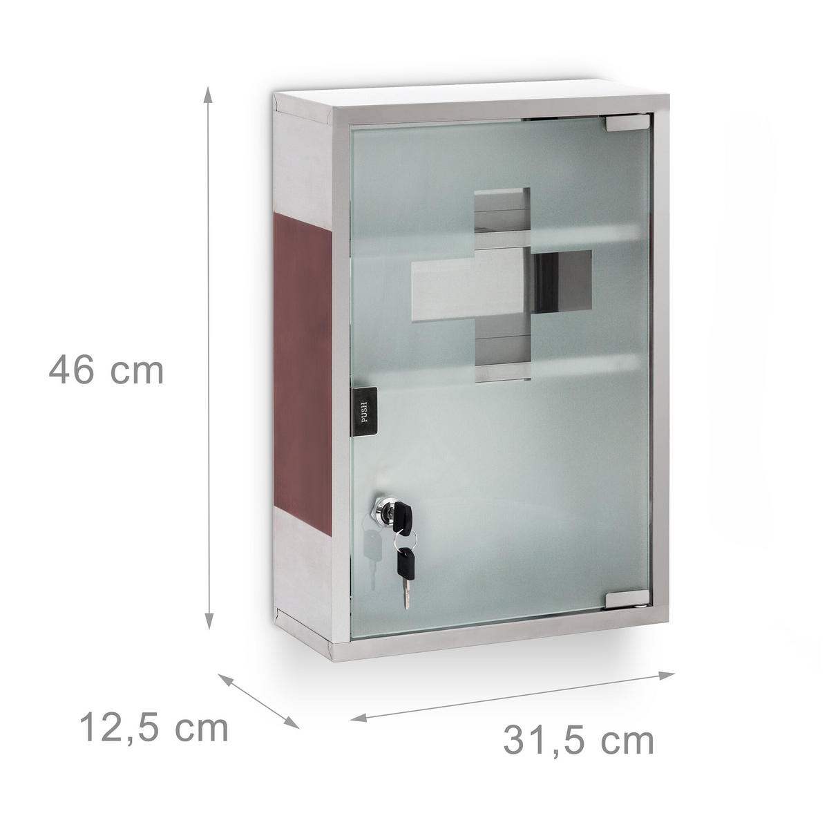 DULAP Argintiu din inox cu încuietoare 3 compartimente 45x30x12 cm - multicolor, sticlă/metal (30/45/12cm) - Relaxdays