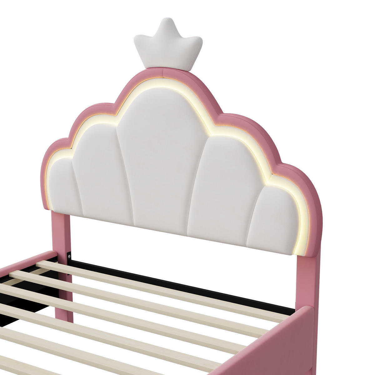 KINDERBETT 90x200 cm Krone LED Lattenrost rosa - Rosa, Holz (90/200cm) - LEBENLANG