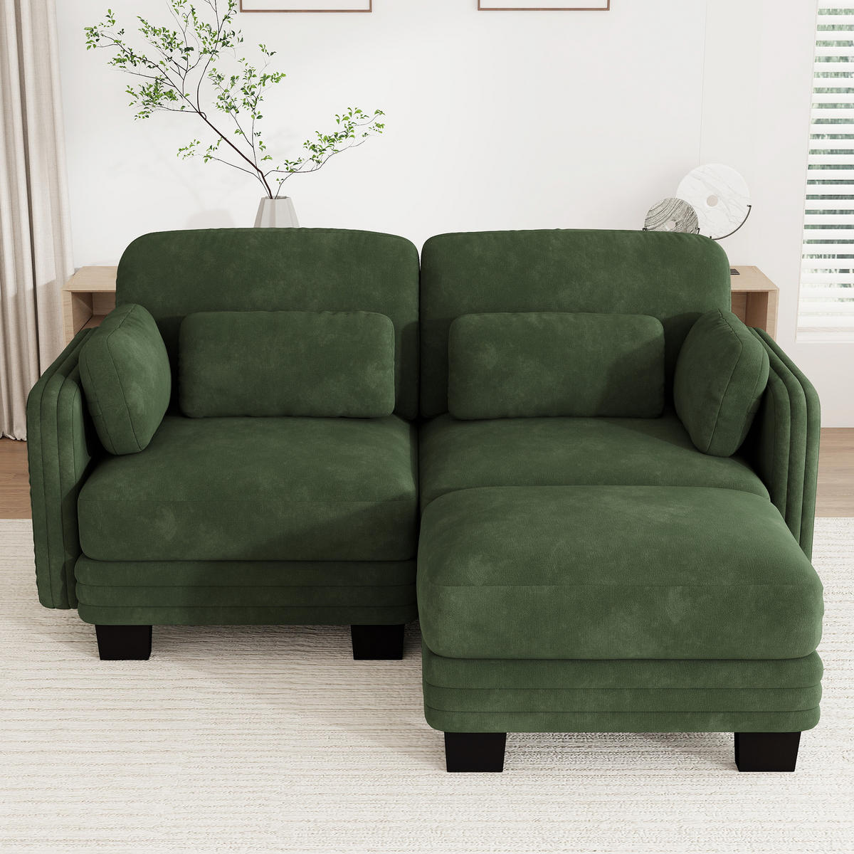 ECKSOFA 2-Sitzer L-Form mit Ottomane, DE-42686, Grün - Grün, Holz (176/143cm) - ComfortXL