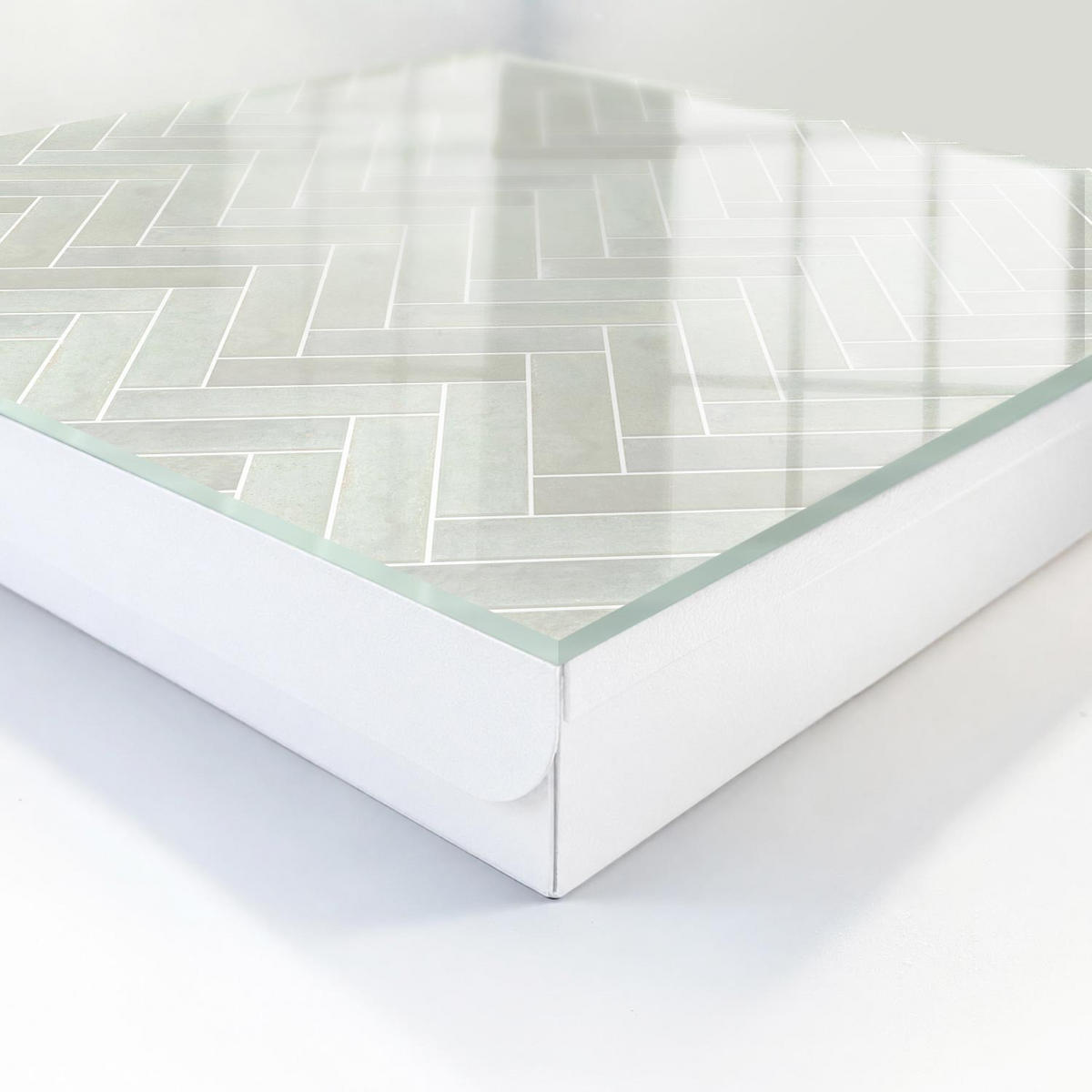 SCHLÜSSELBOX Weiß 30x30 cm – Türöffnung nach rechts - Fischgrätmuster - Grau, Metall (30/30/5cm) - TULUP