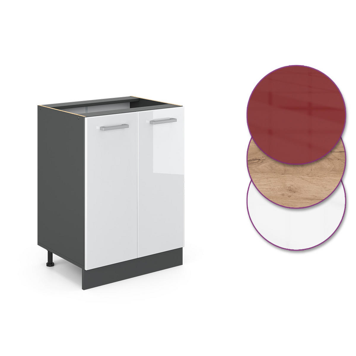 KÜCHENUNTERSCHRANK R-Line Weiß Hochglanz 60 cm ohne AP - Weiß Hochglanz/Anthrazit, Holzwerkstoff (60/81.6/46cm) - Vicco