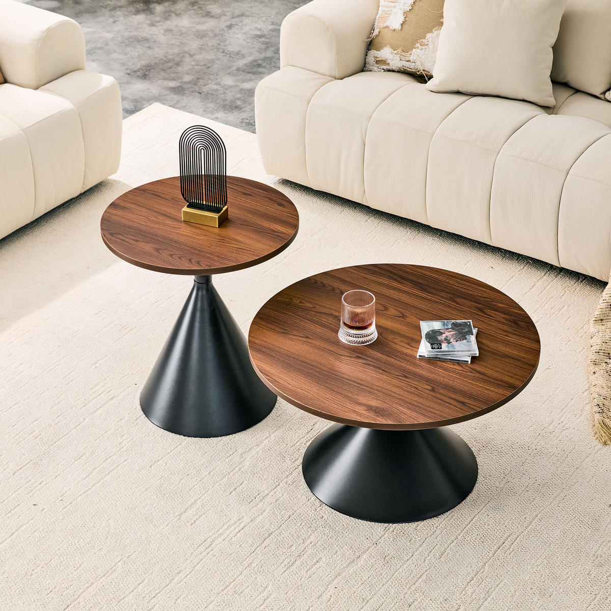 COUCHTISCH-SET DE-37434 2er-Set konusförmig mit Nussbaumoptik Nussbaum/Schwarz - Walnussfarben/Schwarz, Metall (50/50/50cm) - ComfortXL