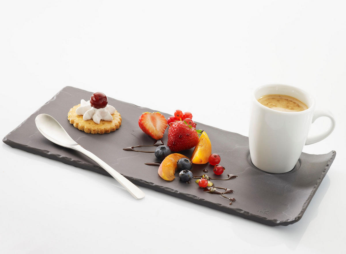 BURGER & STEAKPLATTE mit Mulde Matt schiefer style - Schieferfarben, Keramik (13.4/1.5/29cm) - Revol Porcelaine France