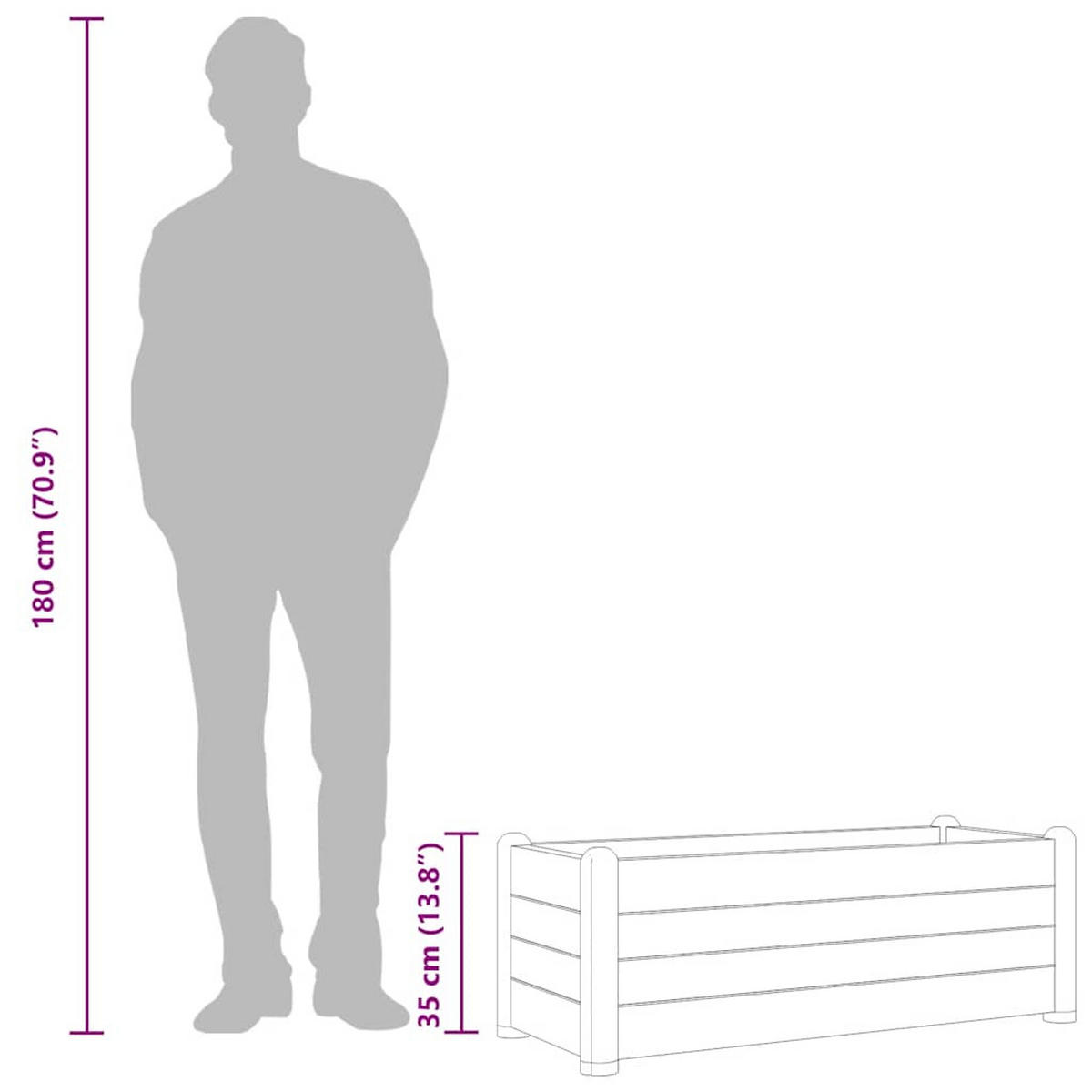 GARTEN-HOCHBEET PP Mokka 100/43/35 Cm - Anthrazit, Kunststoff (100/35/43cm) - vidaXL
