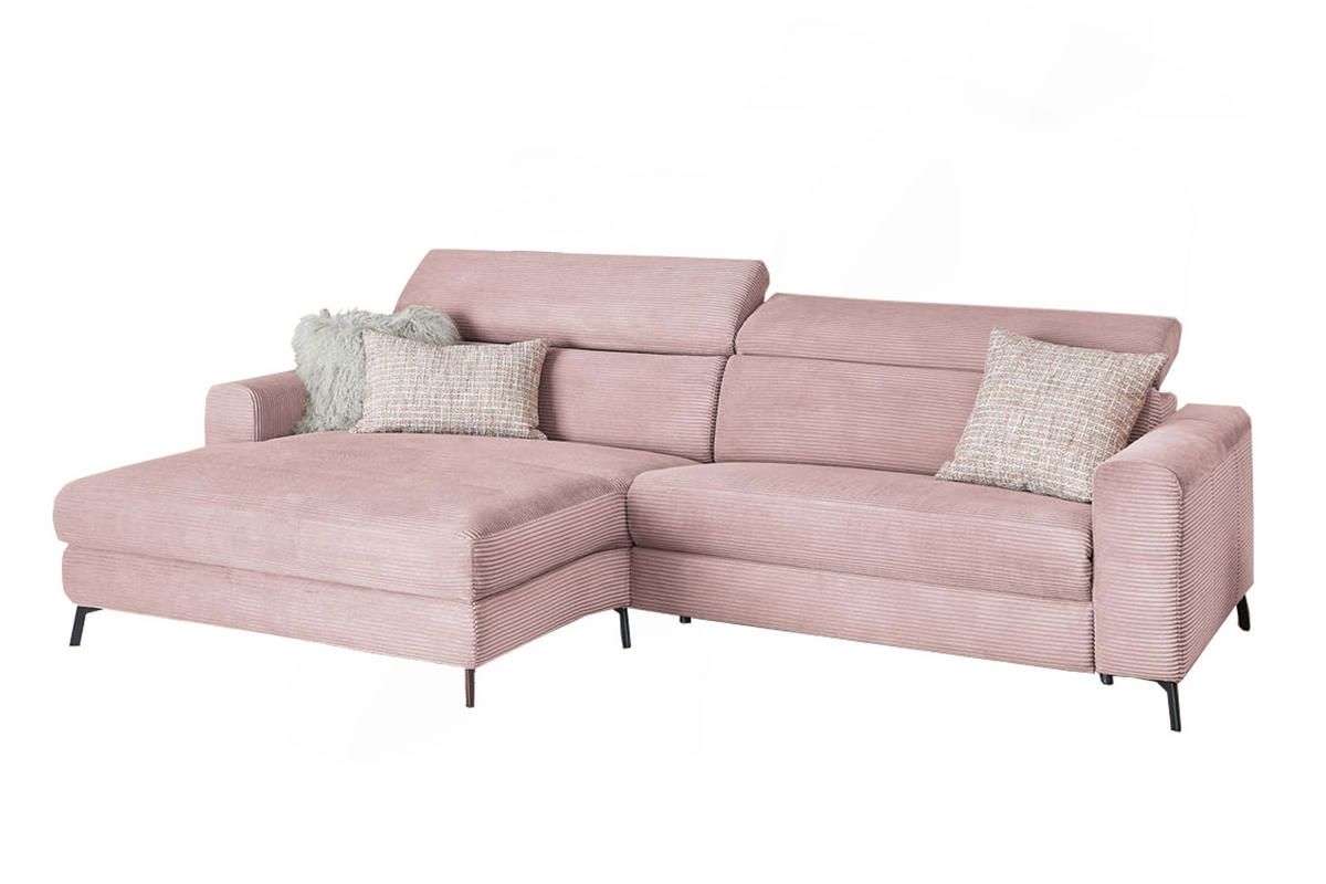 ECKSOFA LAISKA Pink Cord - Pink/Schwarz, Textil/Metall (282/177cm) - KAWOLA