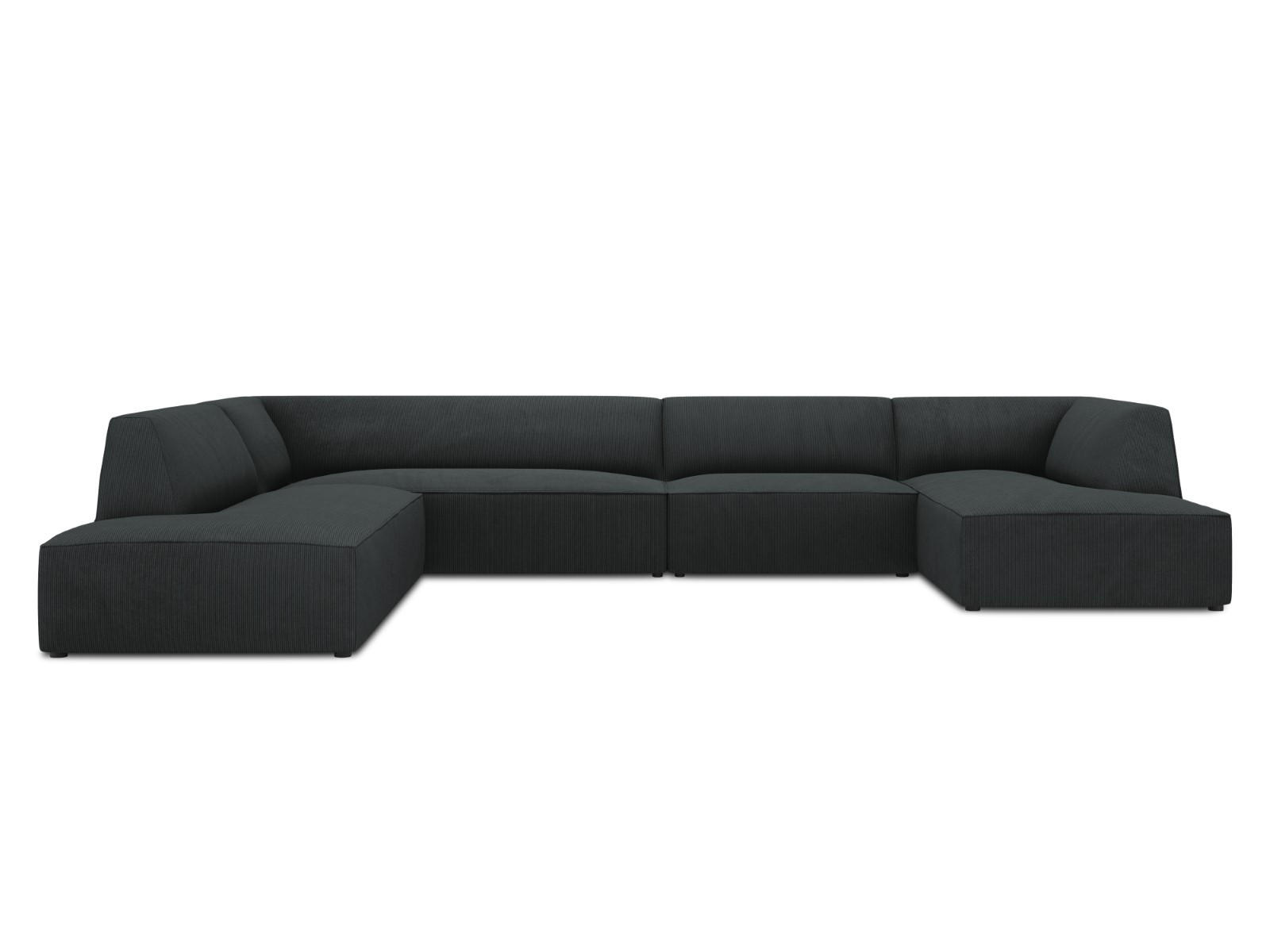 PANORAMASOFA links Ruby aus Cord schwarz 7 Sitzplätze - Schwarz, Textil (273/69/366cm) - Micadoni