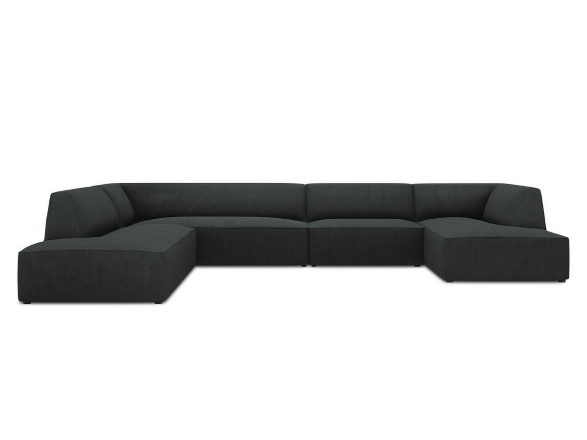 PANORAMASOFA links Ruby aus Cord schwarz 7 Sitzplätze - Schwarz, Textil (273/69/366cm) - Micadoni