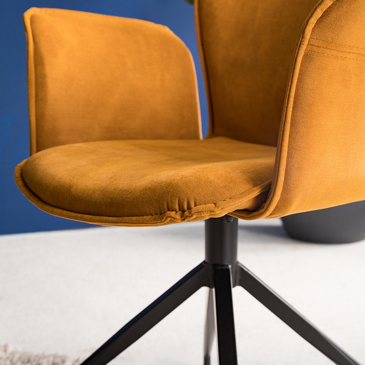 DREHBARER ARMLEHNENSTUHL - Ocker - Samt / Eisen - Gelb, Textil/Metall (63/91/66cm) - home24