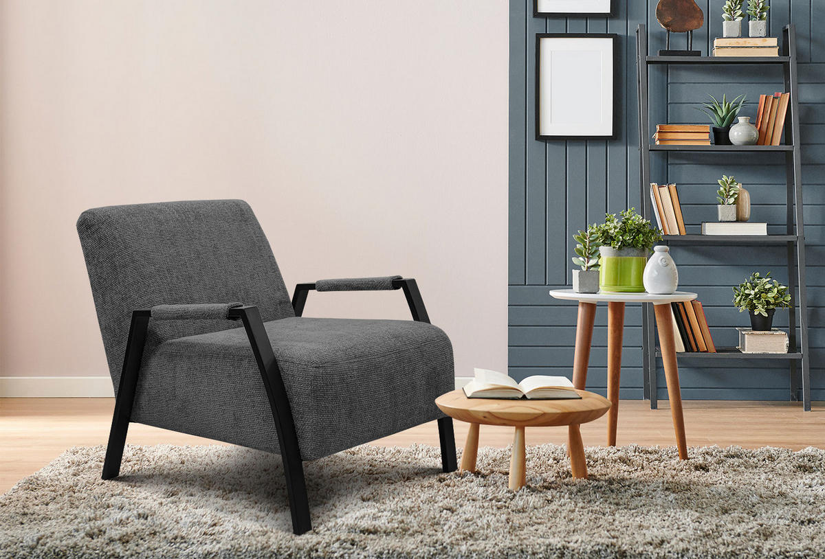 SESSEL KOBE, dunkelgrau - Dunkelgrau/Schwarz, Holz/Textil (72/76/90cm) - Courtois Laville