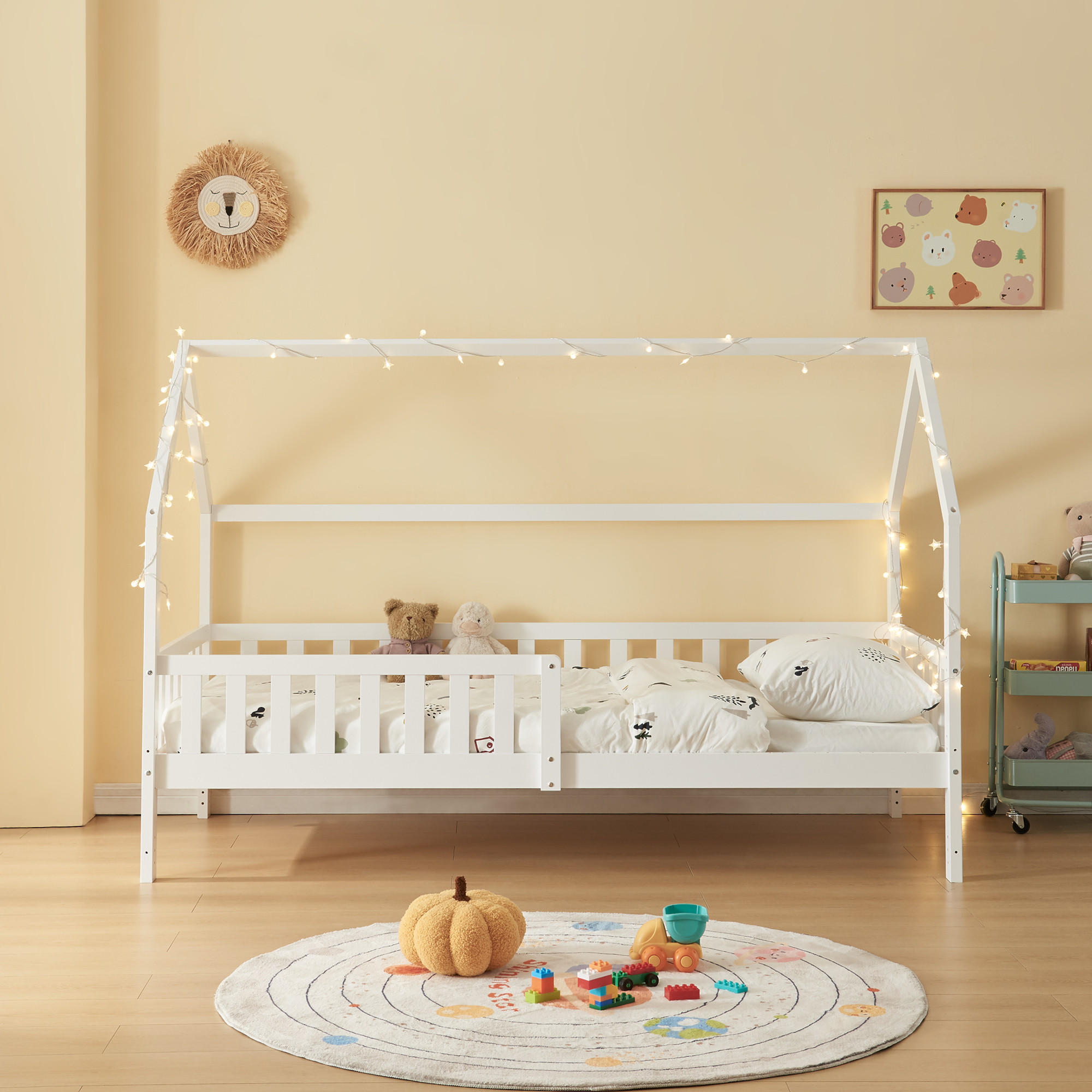 HAUSBETT Ydre mit Matratze - Weiß, Holz (90/200cm) - [en.casa]