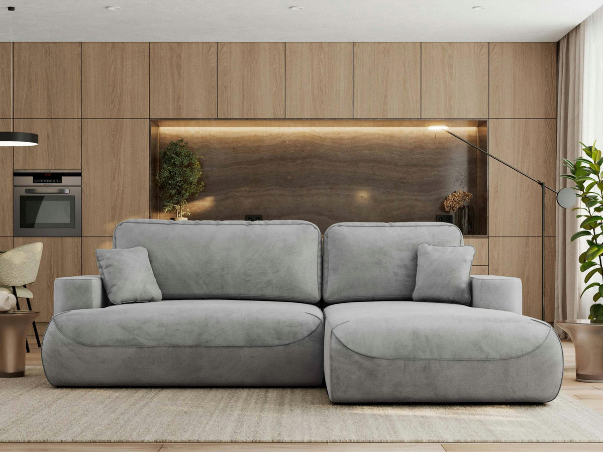 ECKSOFA OVO L Hellgrau Velvet - Rechts Seite - Hellgrau/Schwarz, Kunststoff/Textil (195/271cm) - MKS