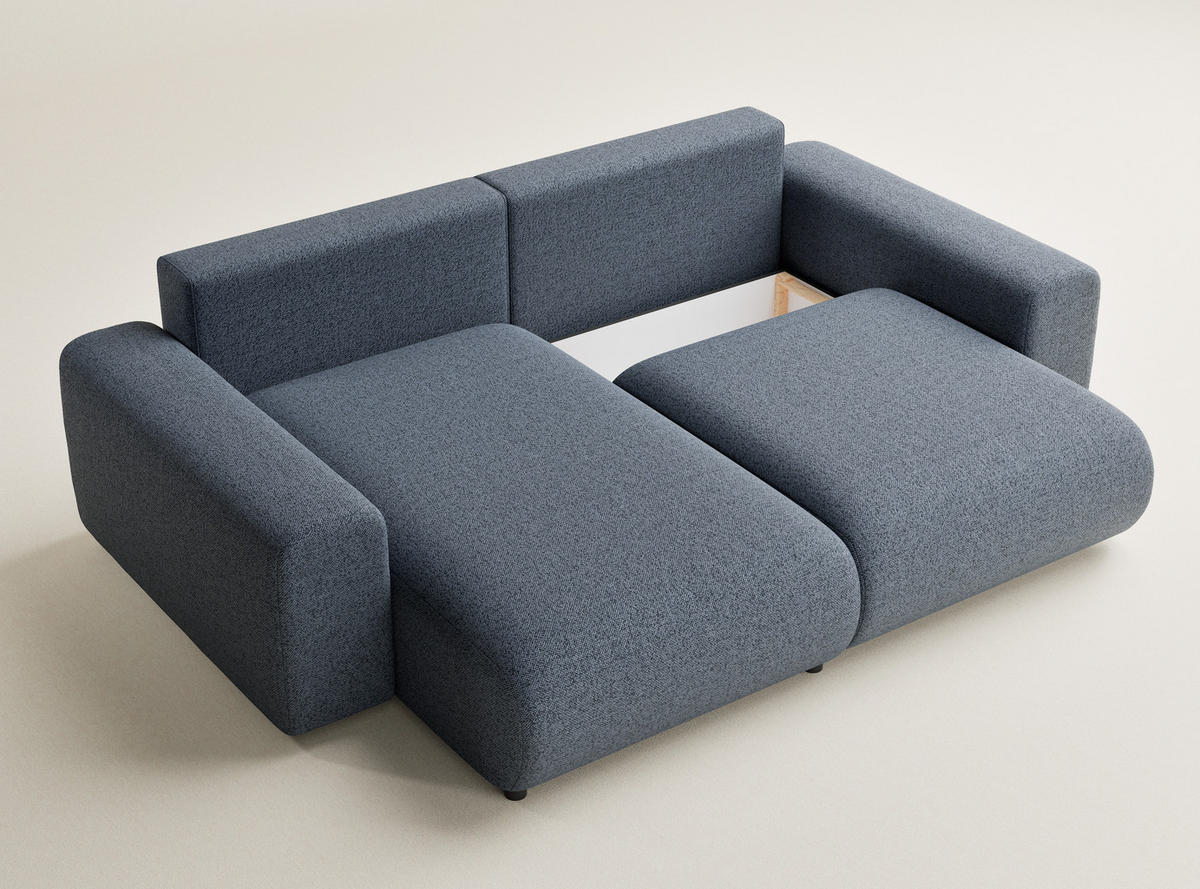 ECKSOFA MIT SCHLAFFUNKTION Solo Blau Grau Webstoff - Blaugrau/Schwarz, Holz/Holzwerkstoff (255/168cm) - Maison de Reve