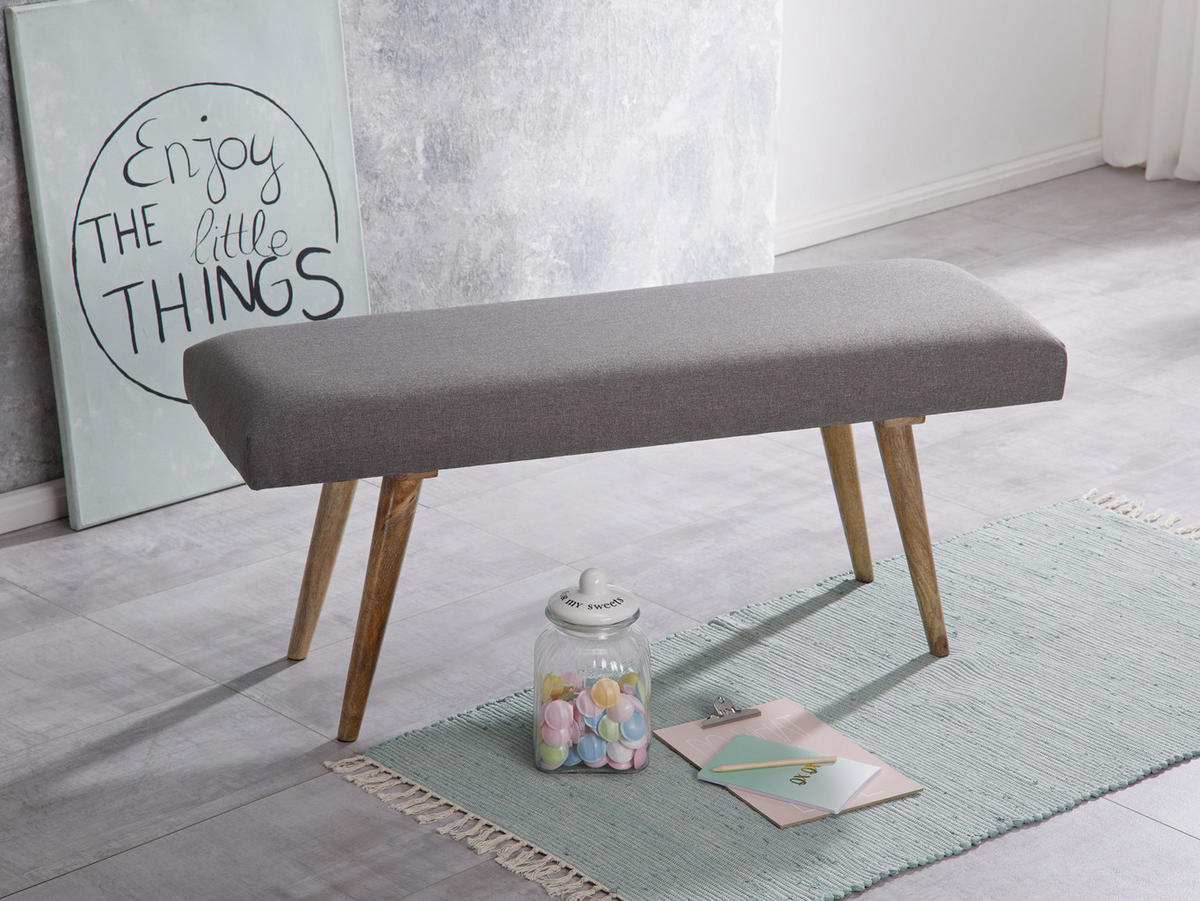 SITZBANK SILE Retro Stil Stoffbezug Massivholz, Grau 117x38x51 cm - Braun/Grau, Mangoholz/Textil (117/51/38cm) - KADIMA DESIGN