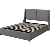 ČALÚNENÁ posteľ z zamatu 140x190 cm sivá s hydraulickým úložným priestorom a čelom v tvare uší - sivá, textil (140/200cm) - Modfu