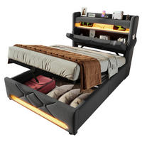 POLSTERBETT 90/200 cm Grau aus Leinen mit LED und Stauraum - Grau, Textil (90/200cm) - OKMYHOME