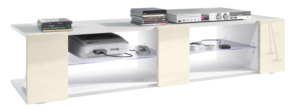 LOWBOARD Movie Fronten in Creme Hochglanz - Creme, Holzwerkstoff (134/29/39cm) - Vladon