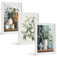 BILDER SET 3er Set - 40x60 cm Weißer Rahmen - Grüne Oliven, Eukalyptus - Weiß, Kunststoff (40/60cm) - TULUP
