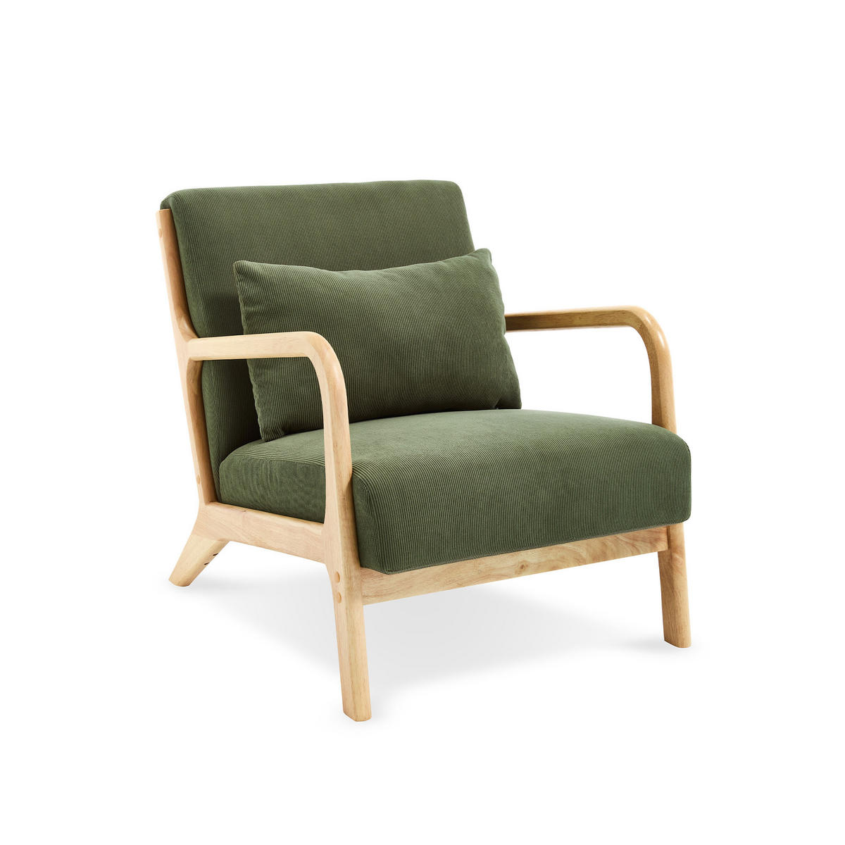 VINTAGE-SESSEL Marie aus skandinavischem Cord und Holz in Khaki - Akaziefarben/Grün, Holz/Textil (65/74/84cm) - Sicaan