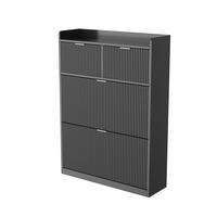 SCHUHSCHRANK 2 Schubladen + 2 Klappen, Schuhregal platzsparend - Schwarz, Holz (80/110/24cm) - Joyfair