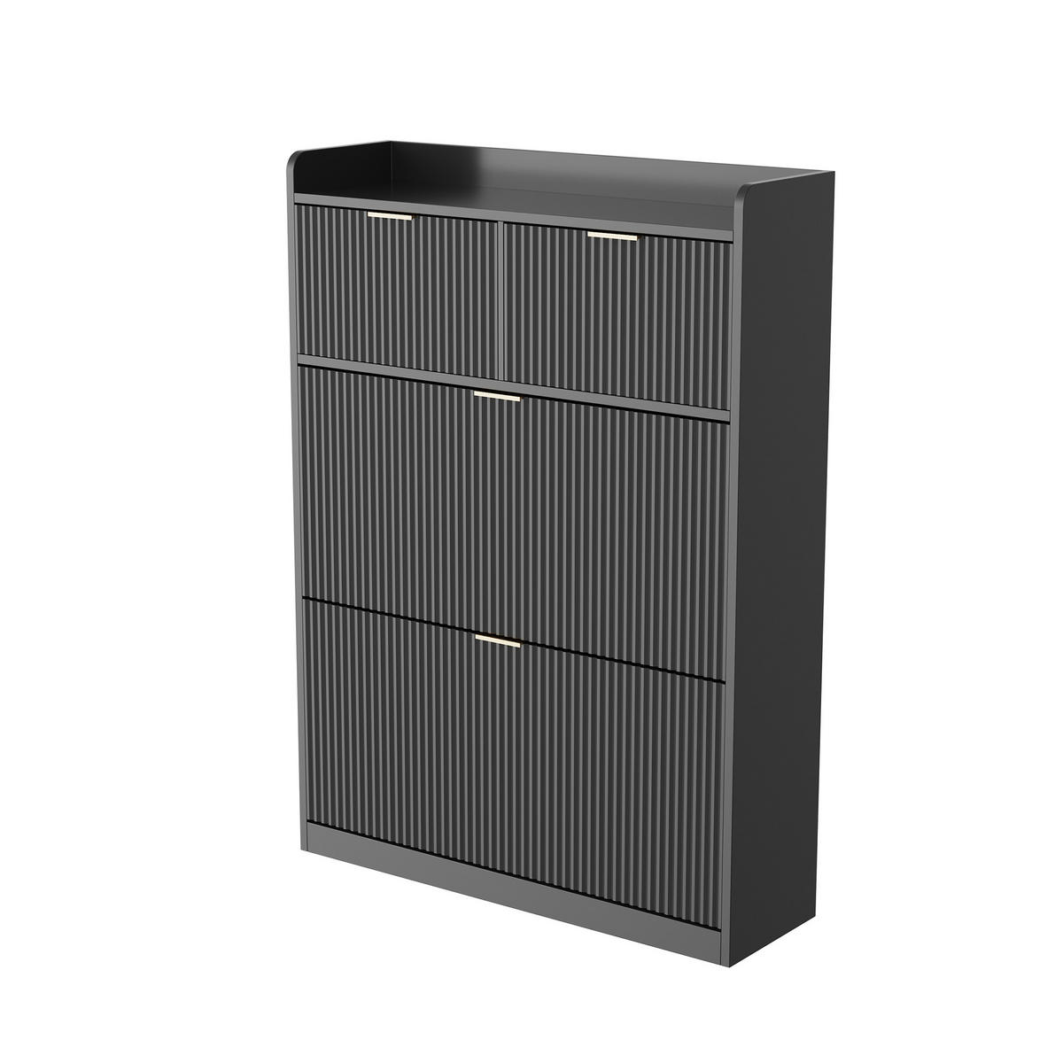 SCHUHSCHRANK 2 Schubladen + 2 Klappen, Schuhregal platzsparend - Schwarz, Holz (80/110/24cm) - Joyfair